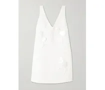 Appliquéd Embellished Crepe Mini Dress - White