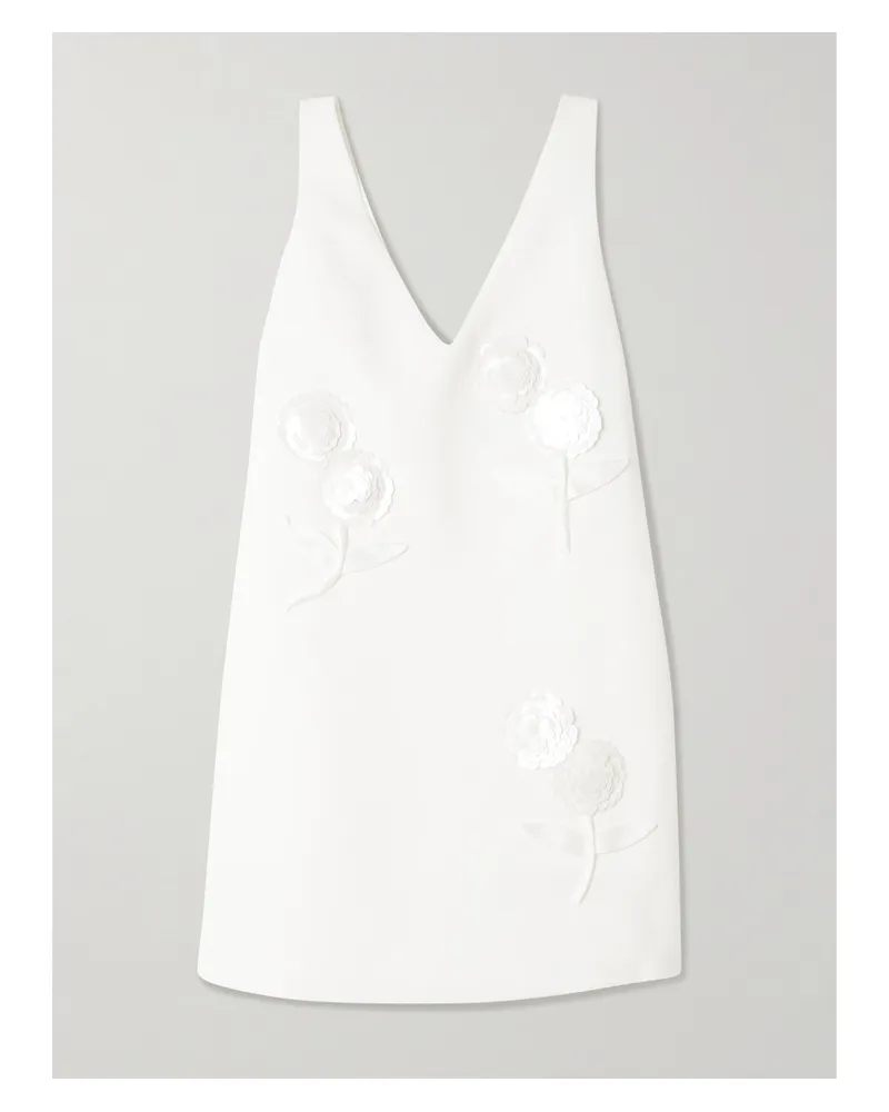 Self-Portrait Appliquéd Embellished Crepe Mini Dress - White White