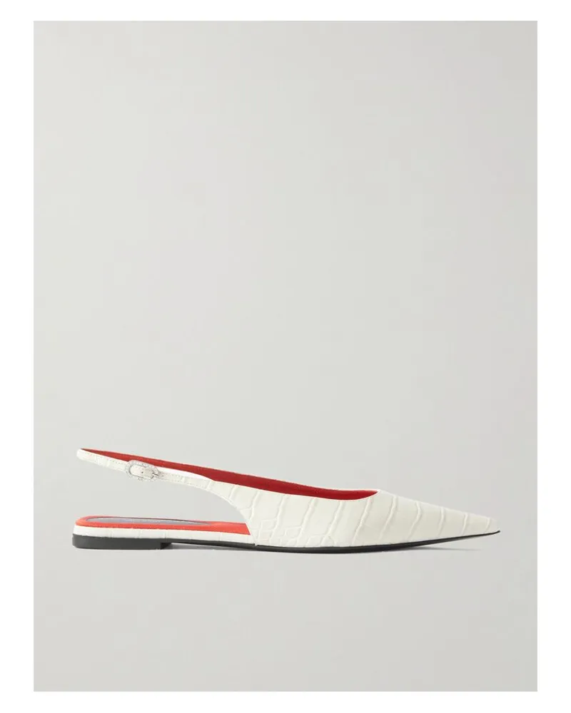 Stella McCartney Elsa Flache Slingback-schuhe Aus Recyceltem Material Mit Krokodileffekt - Weiß Weiß