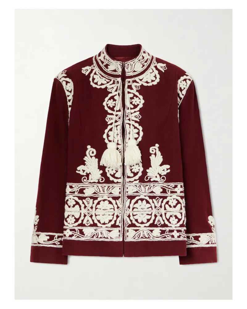 BODE Estate Embroidered Wool Jacket - Burgundy Burgundy