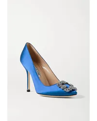 Manolo Blahnik Hangisi 105 Pumps aus Satin mit Verzierung Blau