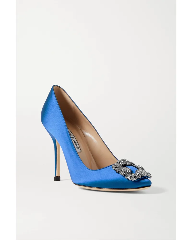 Manolo Blahnik Hangisi 105 Pumps aus Satin mit Verzierung Blau