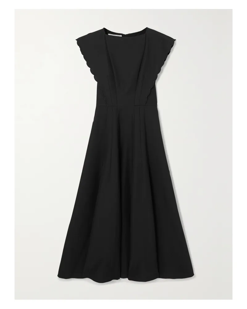 Philosophy Di Lorenzo Serafini Midikleid Aus Grain De Poudre Mit Wellenkanten - Schwarz Schwarz