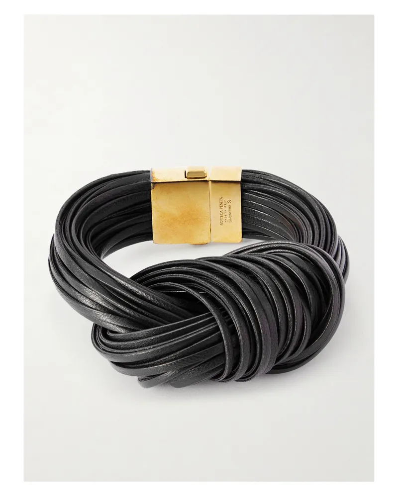 Bottega Veneta Knot Gold-plated And Leather Bracelet - Black Black
