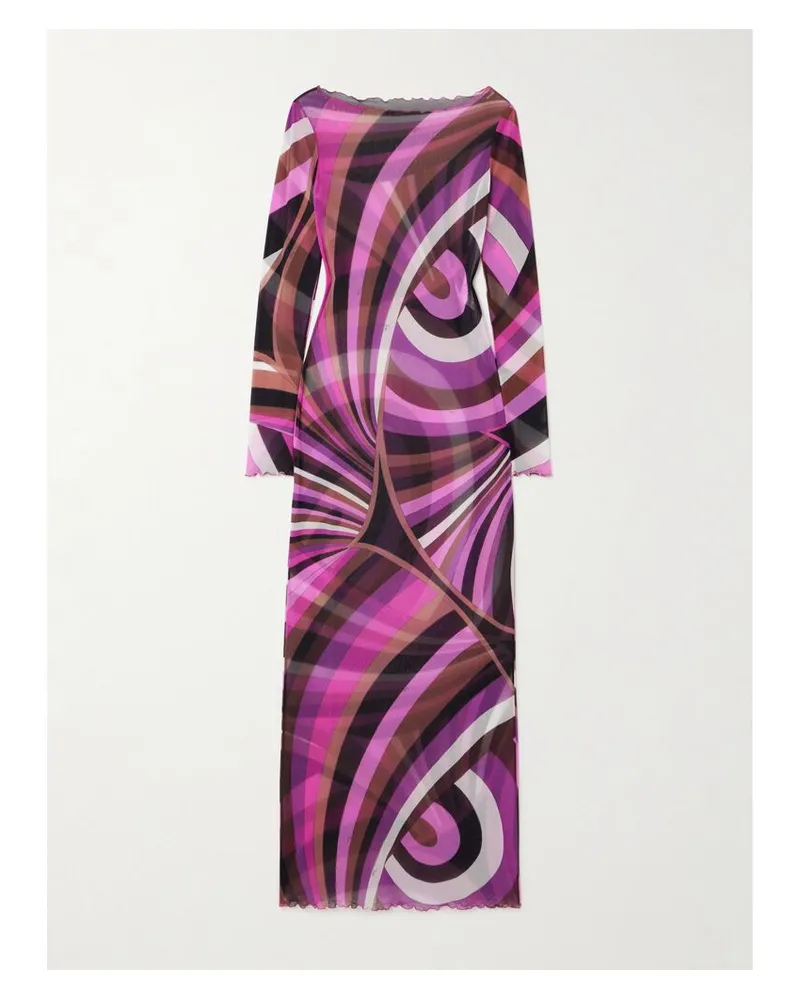 Emilio Pucci Maxikleid Aus Bedrucktem Tüll Mit Kristallen - Pink Pink