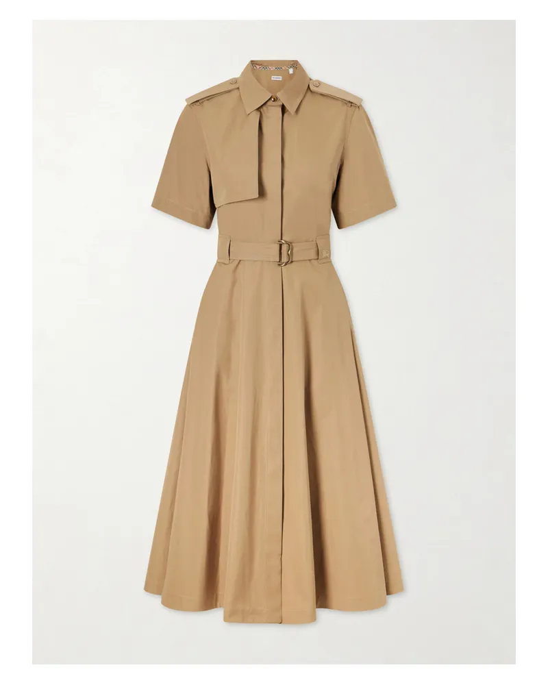 Burberry Tanya Belted Cotton-gabardine Midi Dress - Neutrals Neutrals