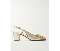Valet Du Roi 60 Zweifarbige Slingback-pumps Aus Metallic-leder Mit Troddeln - Gold