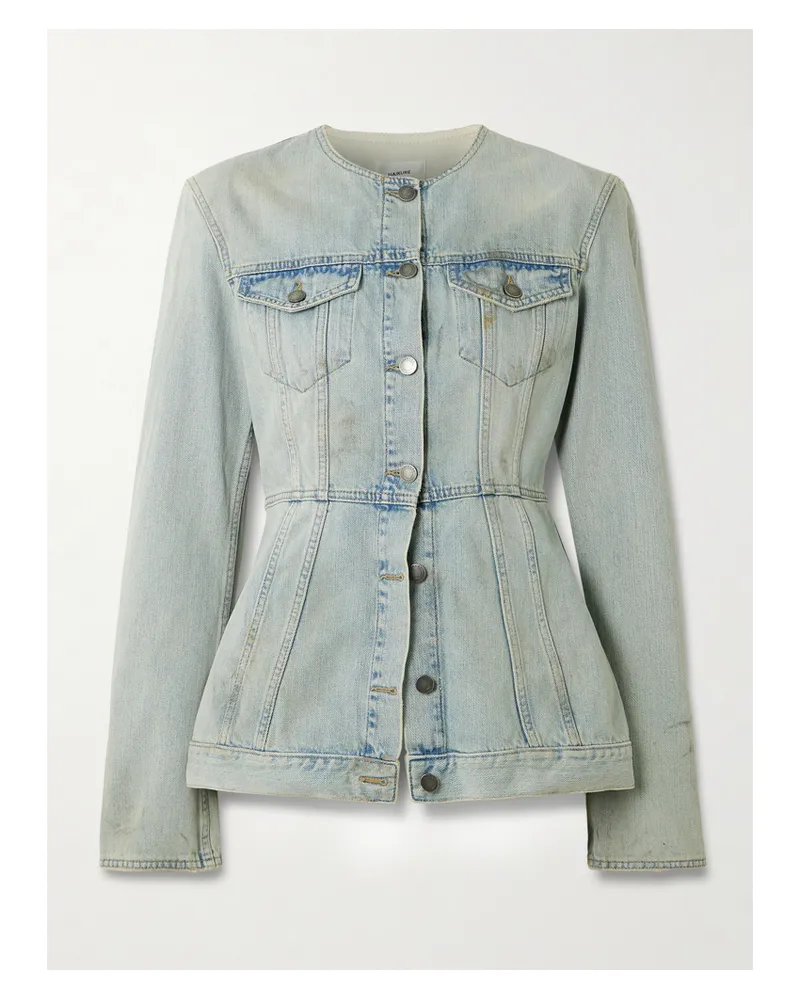 Haikure Temple Distressed Denim Peplum Jacket - Blue Blue