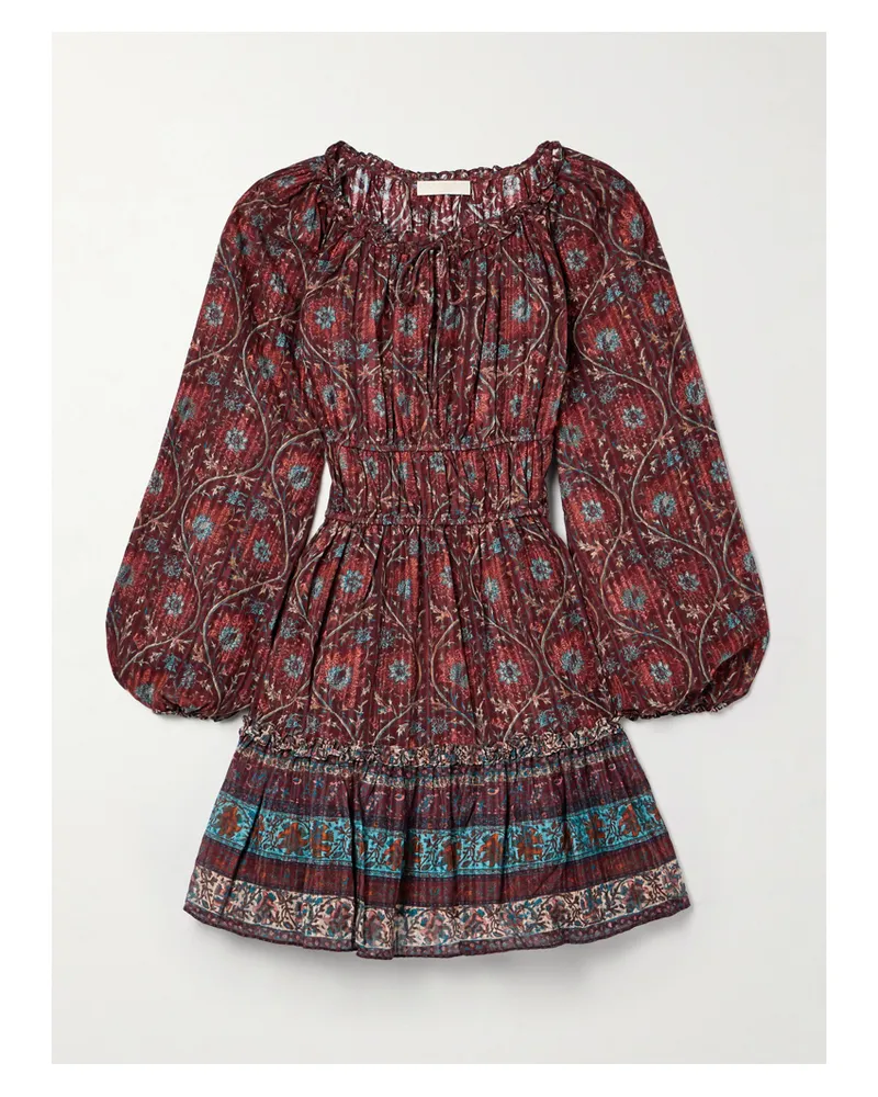 Ulla Johnson Val Minikleid Aus Voile Aus Einer Baumwollmischung Mit Blumenprint Und Raffungen - Mehrfarbig Mehrfarbig
