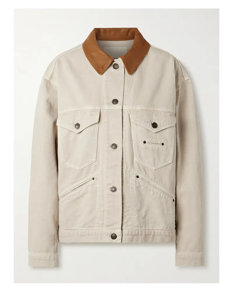 Isabel Marant Petunia Jacke Aus Twill Aus Einer Biobaumwoll-hanfmischung Mit Lederbesatz - Ecru Ecru