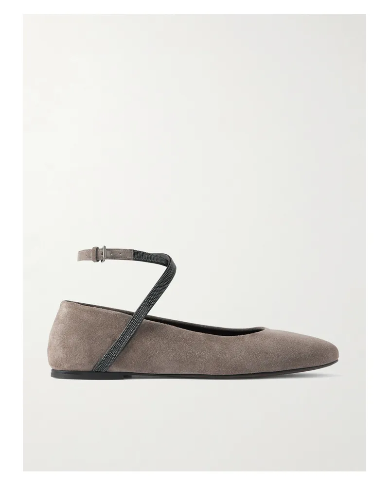 Brunello Cucinelli Ballerinas Aus Veloursleder Mit Verzierungen - Grau Grau