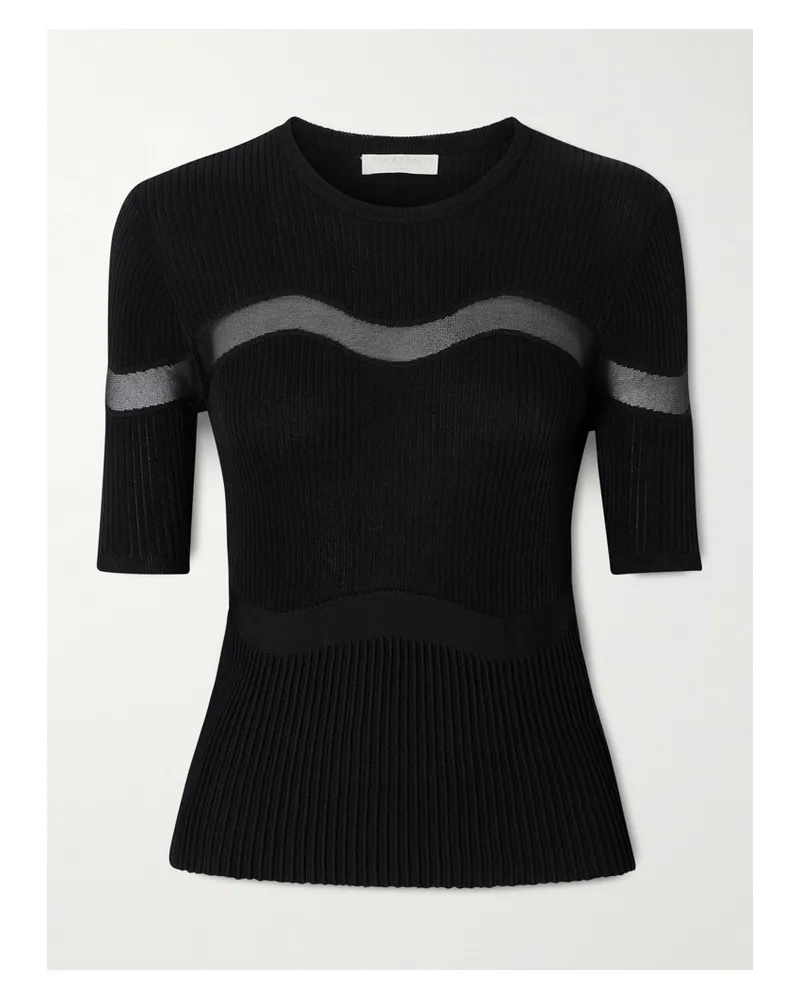 Ulla Johnson Ayla Mesh-paneled Ribbed-knit Top - Black Black