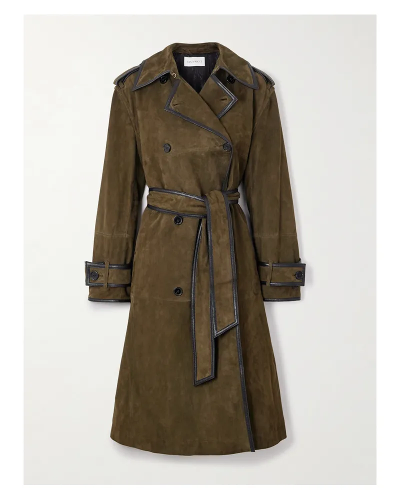 Nina Ricci Doppelreihiger Trenchcoat Aus Veloursleder Mit Bindegürtel Und Besätzen Aus Samt Sowie Leder - Braun Braun