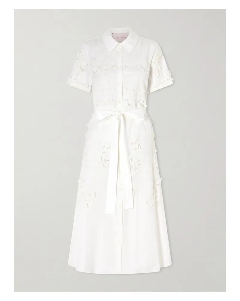 Carolina Herrera New York Belted Embroidered Cotton-blend Poplin Midi Shirt Dress - White White