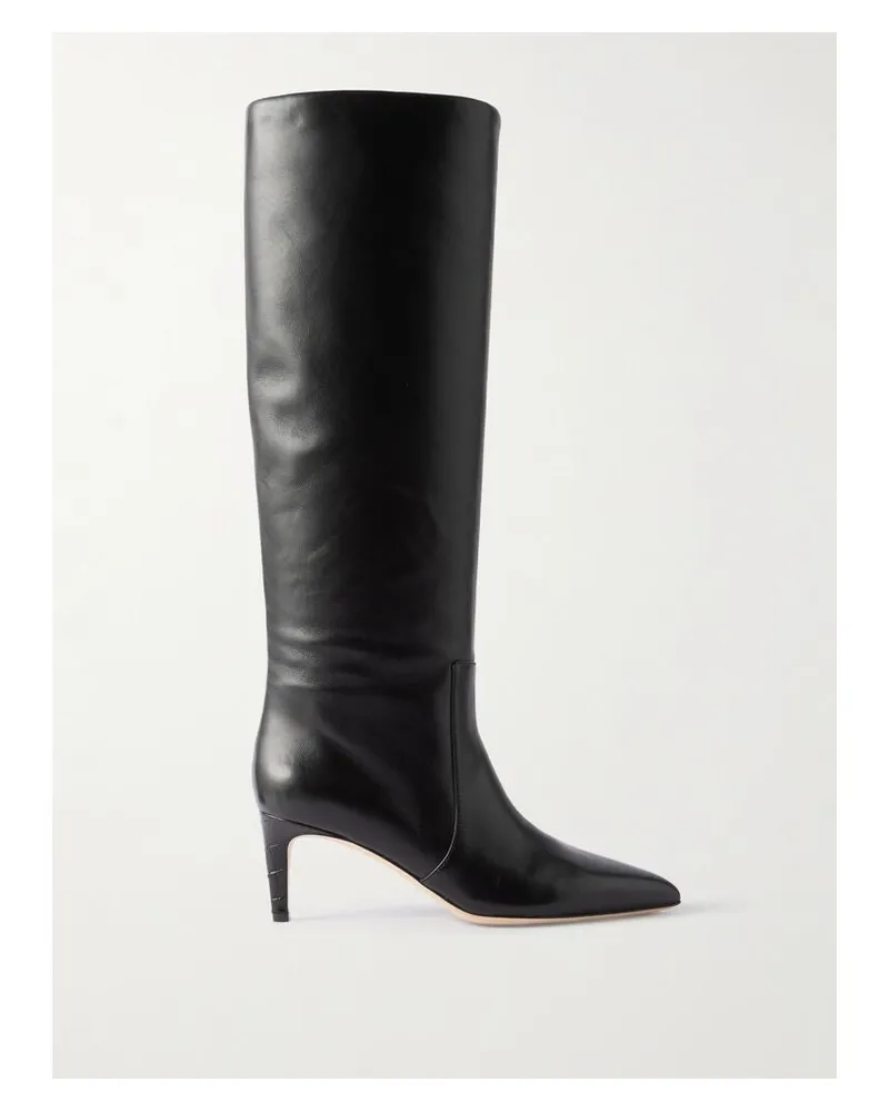 Paris Texas Stiletto Kniehohe Stiefel Aus Leder Mit Besatz Mit Krokodileffekt - Schwarz Schwarz