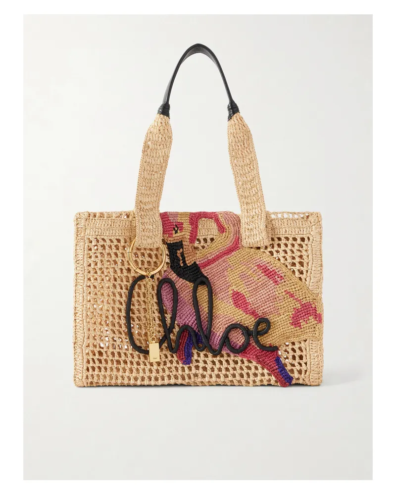 Chloé Embellished Leather-trimmed Raffia Tote Bag - Neutrals Neutrals