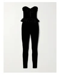 Alessandra Rich Trägerloser Jumpsuit aus Samt Schwarz