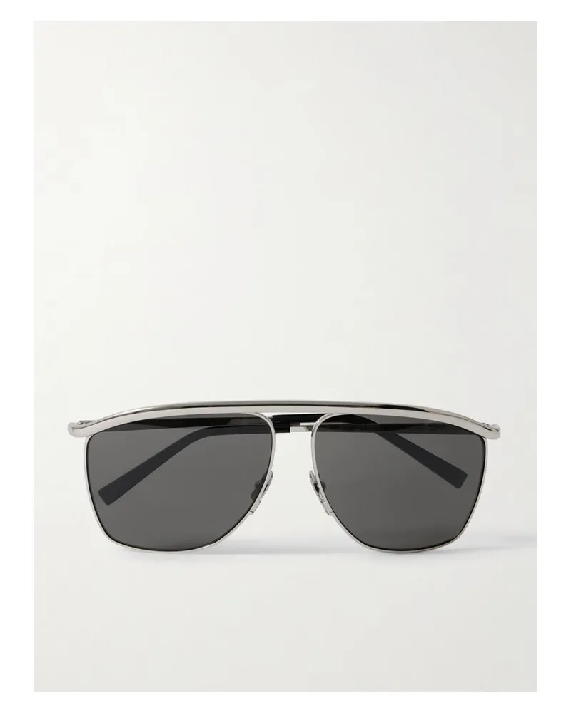 Saint Laurent Silberfarbene Sonnenbrille Mit Eckigem Rahmen Silber