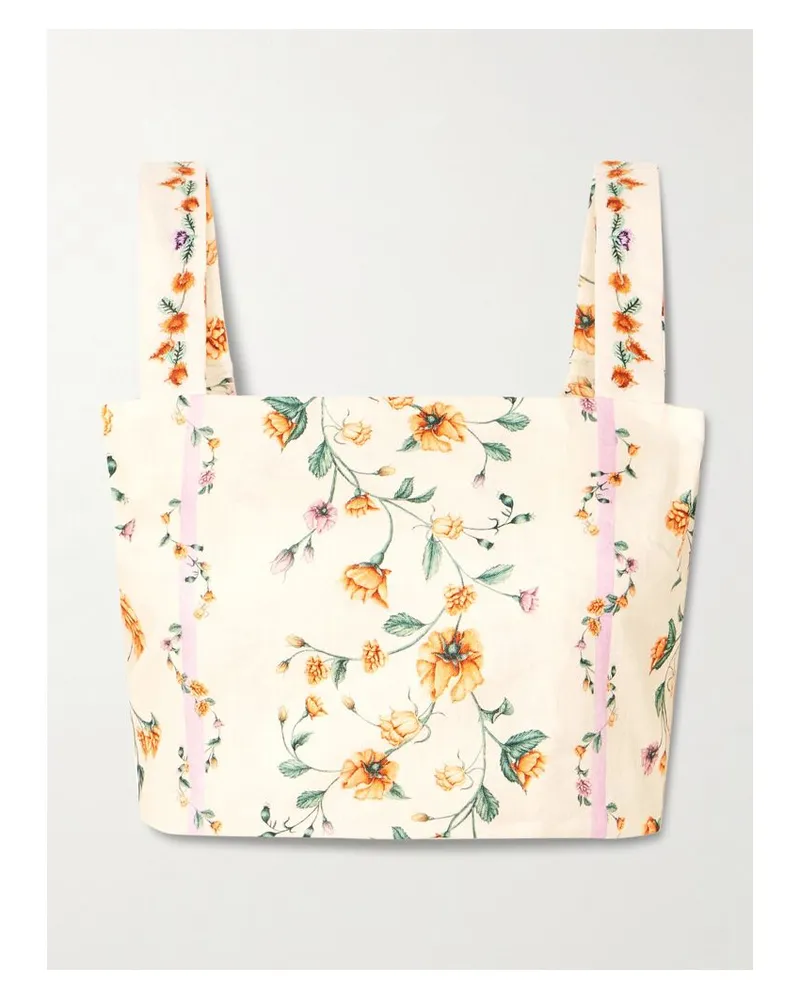 AGUA BENDITA Luciana Chinesis Verkürztes Bustier Aus Leinen Mit Blumenprint - Creme Creme