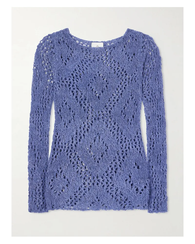 The Elder Statesman Lake Pointelle-knitted Silk, Cashmere And Linen-blend T-shirt - Blue Blue