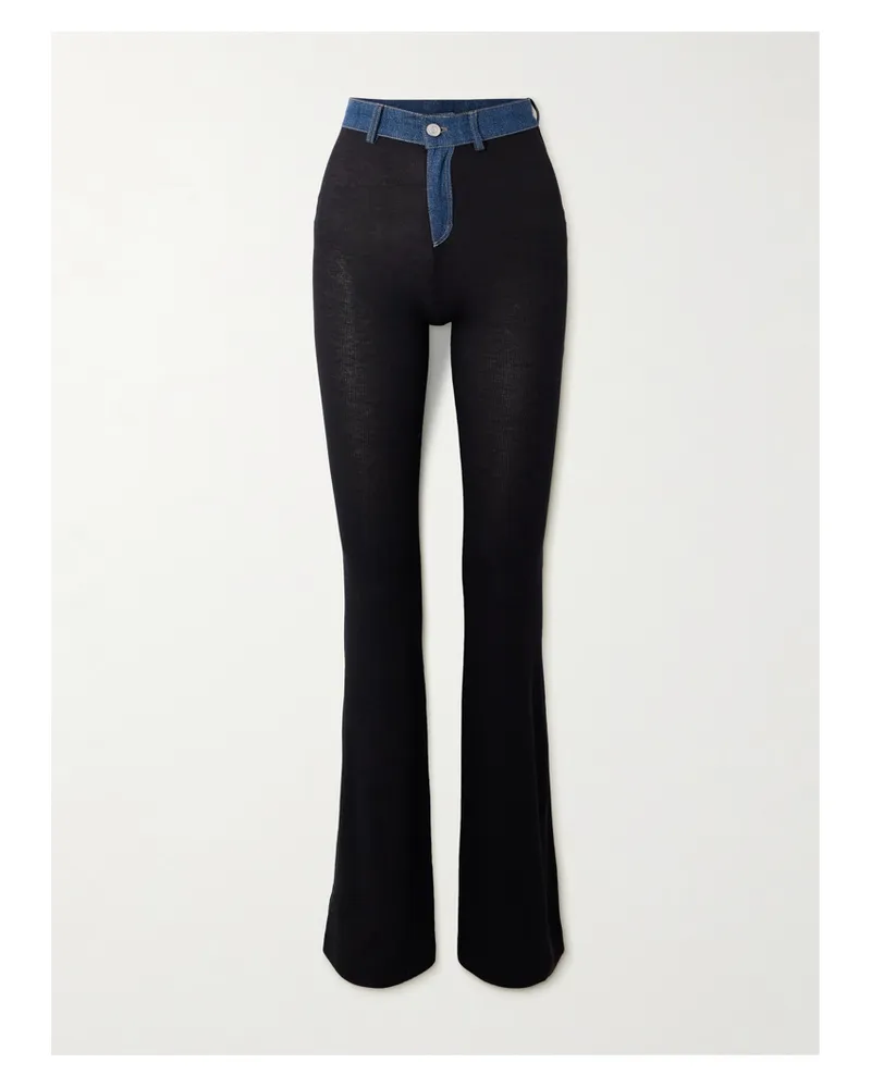 COPERNI Schlaghose Aus Einer Gerippten Lyocell-mischung Mit Denim-besätzen - Schwarz Schwarz