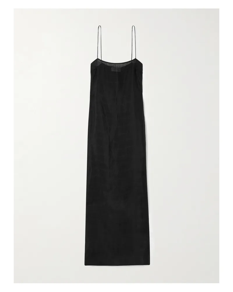 Matteau Shirred Silk And Linen-blend Maxi Dress - Black Black