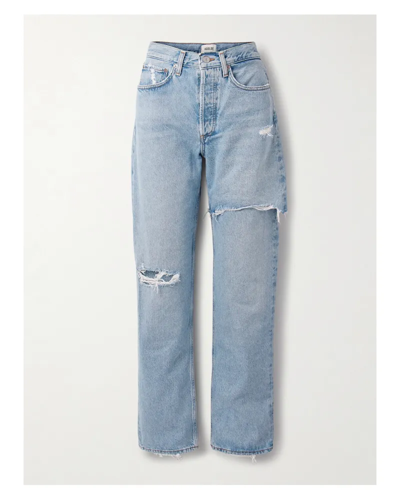 AGOLDE Amryn Distressed High-rise Wide-leg Jeans - Blue Blue