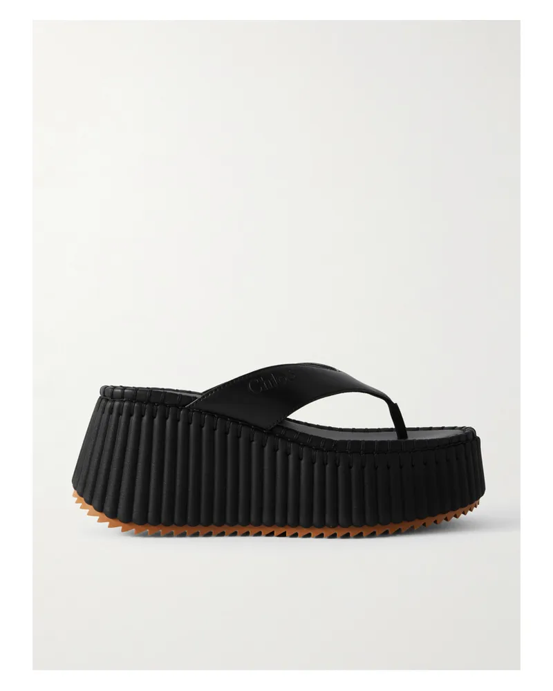 Chloé Nama Leather Platform Flip Flops - Black Black
