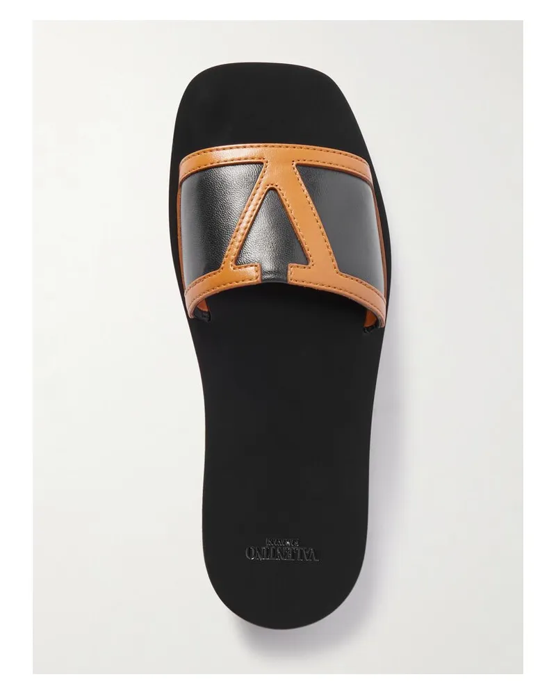 Valentino Garavani Viva Superstar Zweifarbige Pantoletten Aus Leder Mit Applikation - Schwarz Schwarz