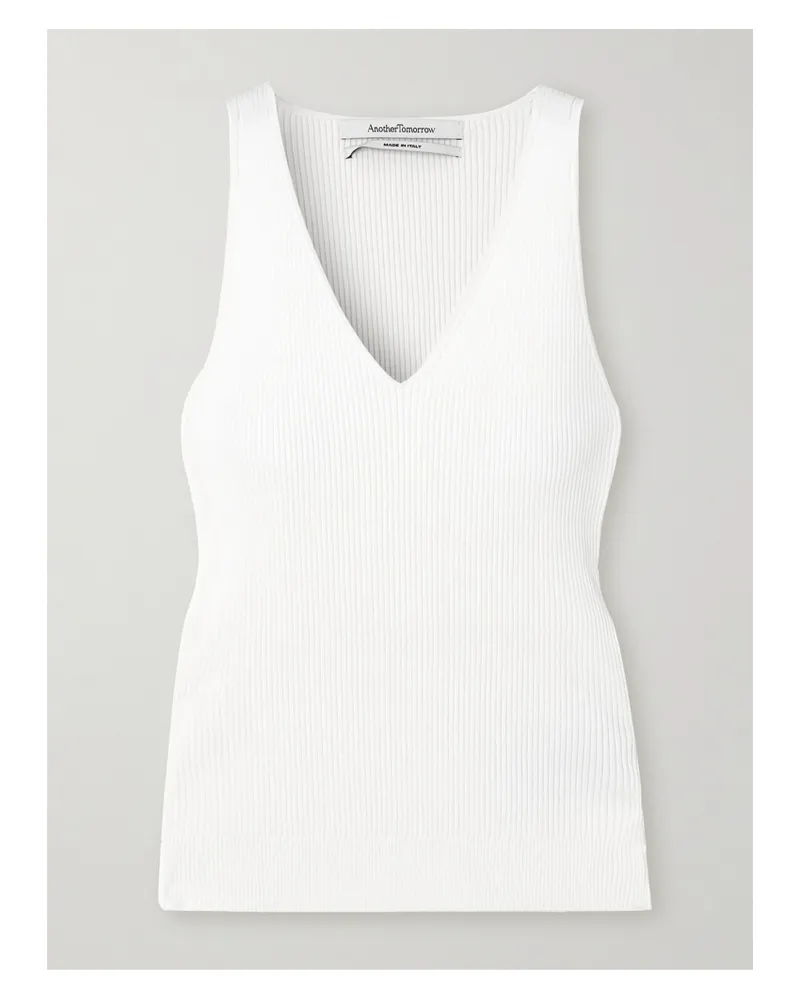 Another Tomorrow Ribbed Jersey Tank Top - White White