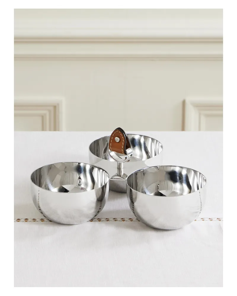 Ralph Lauren Home Wyatt Stainless Steel And Leather Nut Bowls - Silver Silver