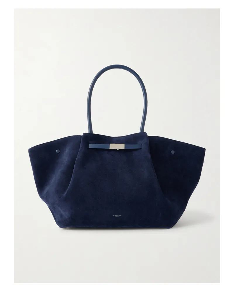 DeMELLIER New York Large Leather-trimmed Suede Tote - Blue Blue