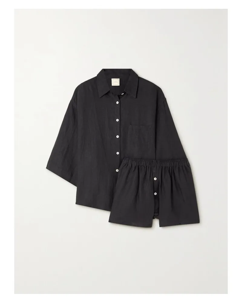 Deiji Studios The 03 Set Aus Hemd Und Shorts Aus Vorgewaschenem Leinen - Schwarz Schwarz