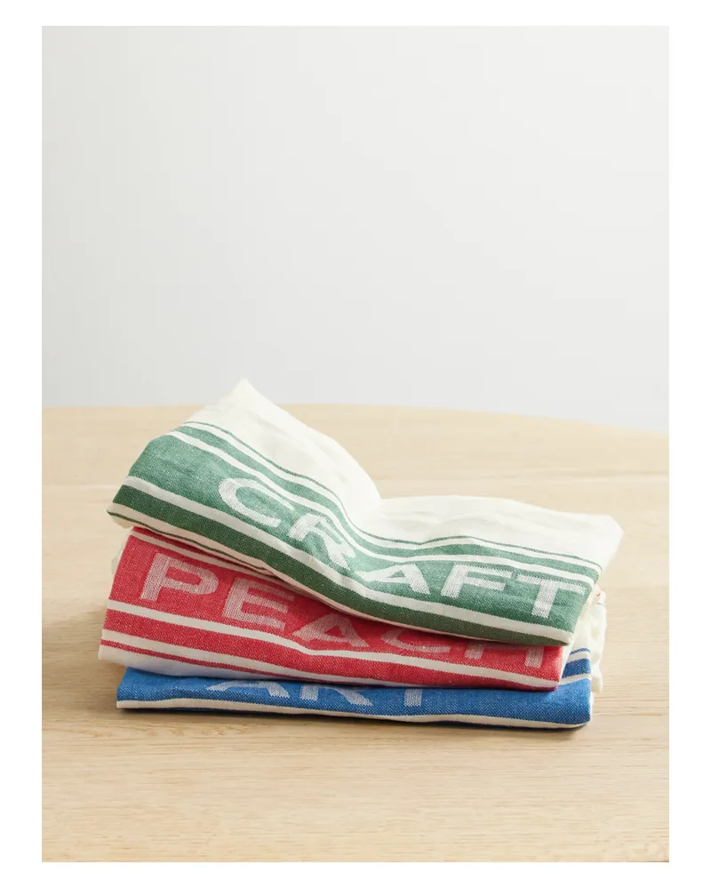 J.W.Anderson Neilly Set Aus Drei Platzsets Aus Gestreiftem Leinen - Wollweiß Wollweiß