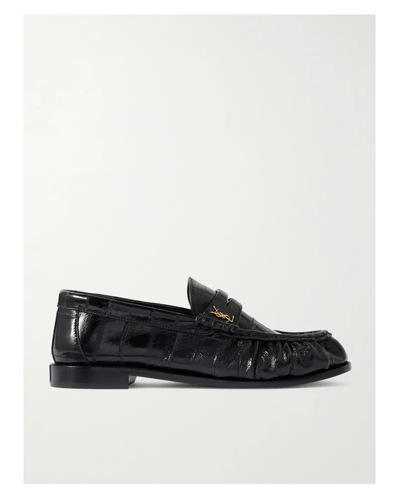 Saint Laurent Le Loafer Crinkled-leather Loafers - Black Black