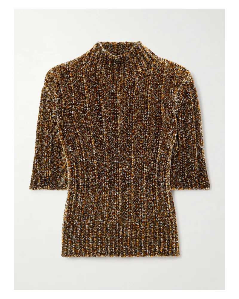 Dries van Noten Kurzärmeliger Rippstrickpullover Aus Chenille - Grün Grün