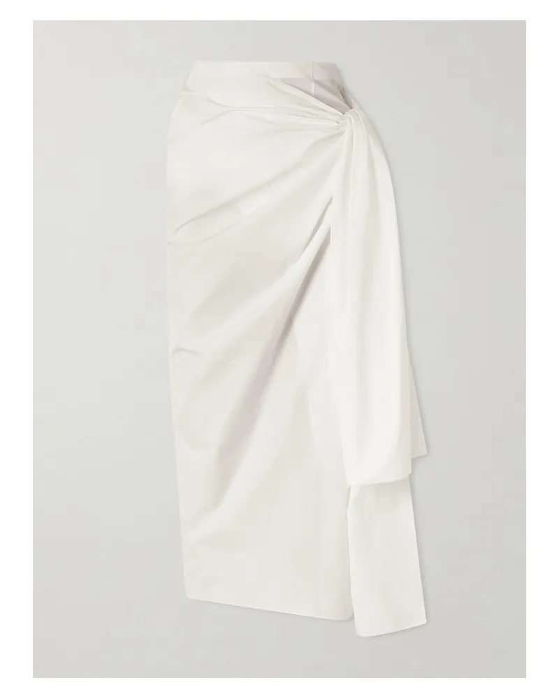 KHAITE Shay Tie-detailed Draped Cotton-poplin Wrap Midi Skirt - White White