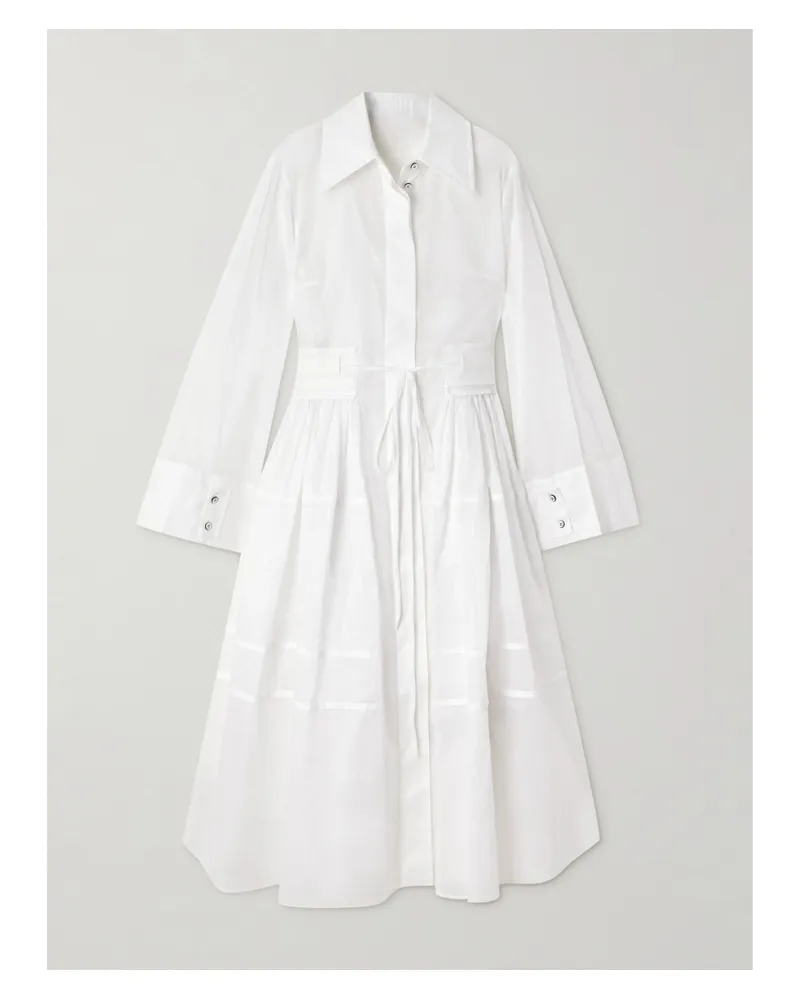 Jil Sander Midikleid Aus Baumwollpopeline Mit Raffungen - Weiß Weiß