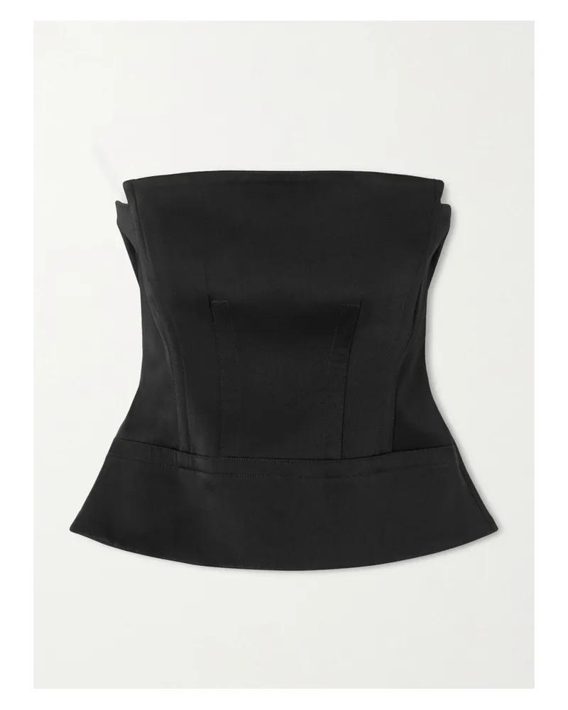 Another Tomorrow Architectural Satin-crepe Bustier Top - Black Black