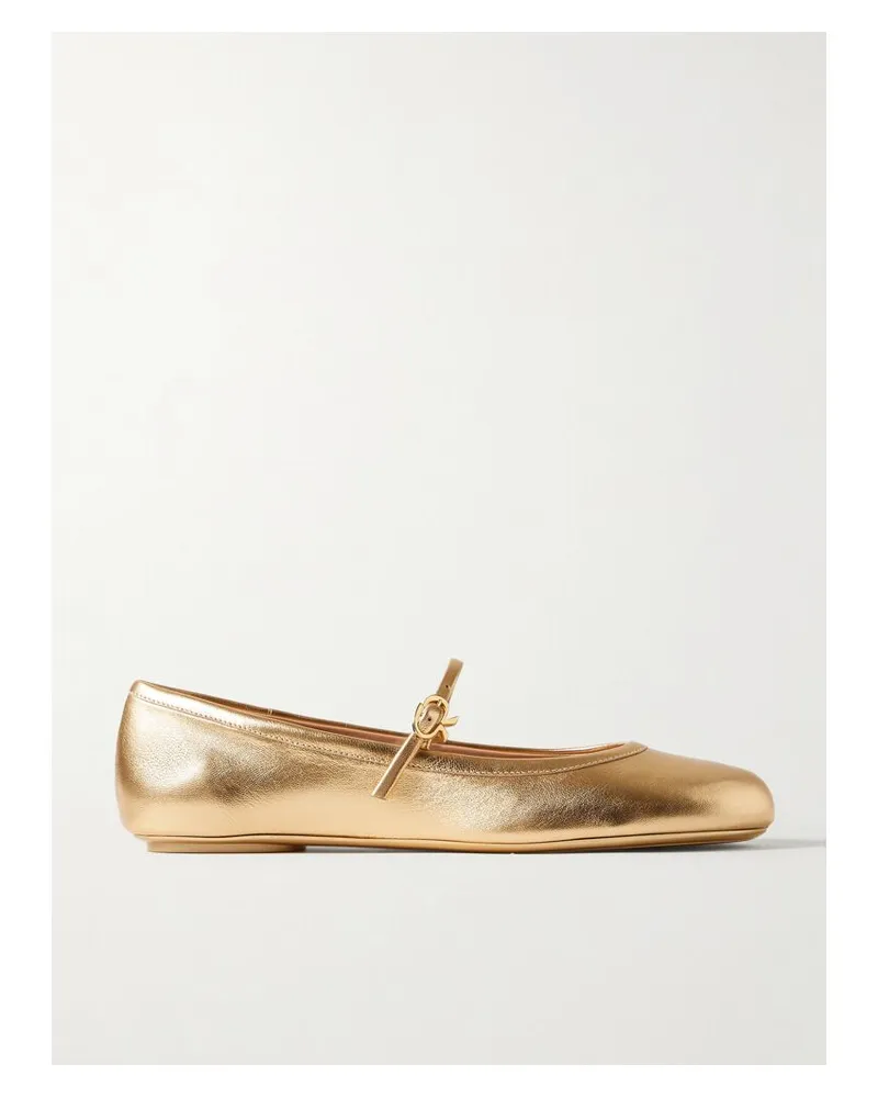 Gianvito Rossi Carla Mary-jane-ballerinas Aus Leder In Metallic-optik - Gold Gold