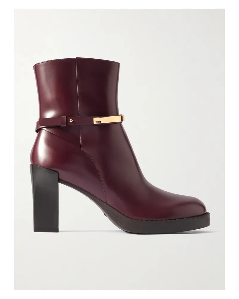 TOD'S Gomma Ankle Boots Aus Glanzleder Mit Verzierung - Burgunder Burgunder