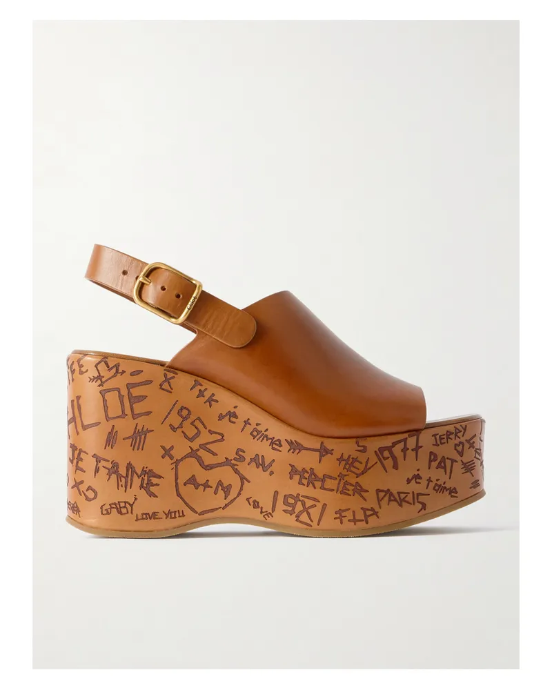 Chloé Maxime Leather Platform Wedge Sandals - Brown Brown