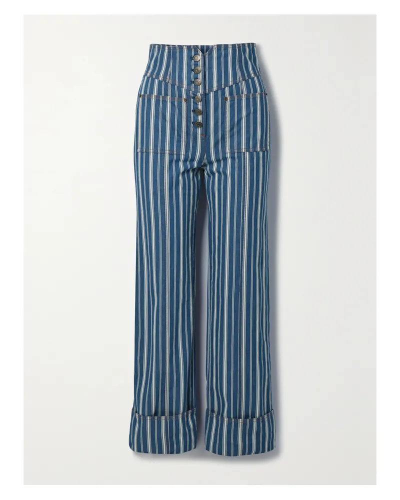 Ulla Johnson Marlowe Hoch Sitzende Jeans Mit Weitem Bein Und Streifen - Blau Blau