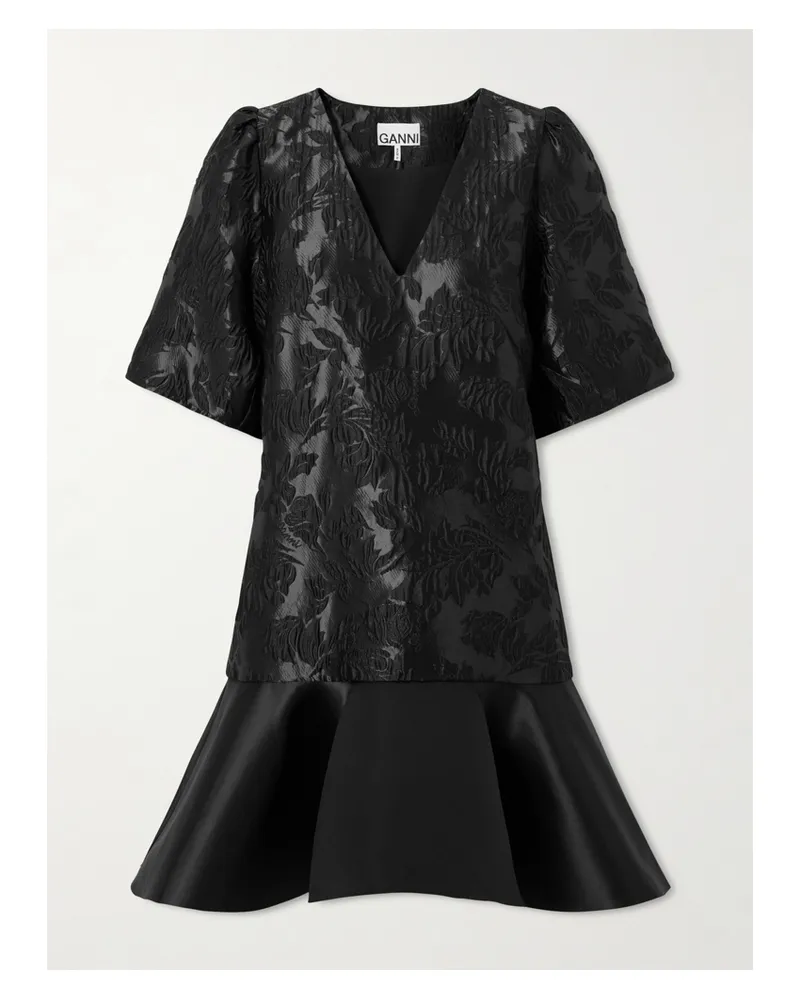 Ganni Cloqué And Satin Mini Dress - Black Black