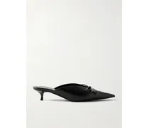 Knife Bow-embellished Crinkled-leather Mules - Black