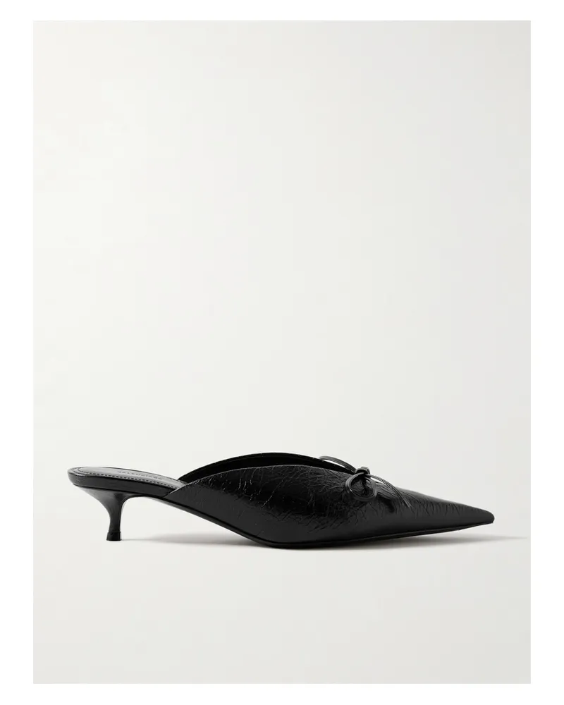 Balenciaga Knife Bow-embellished Crinkled-leather Mules - Black Black