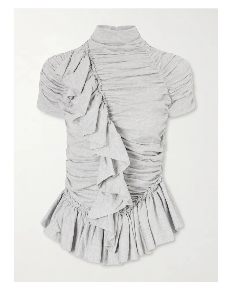 Dries van Noten Ruffled Draped Cotton-jersey Turtleneck Top - Gray Gray
