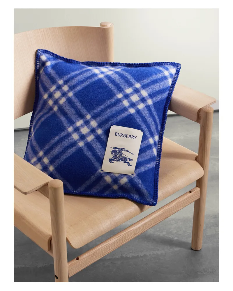 Burberry Kissen Aus Karierter Wolle Mit Applikation - Blau Blau