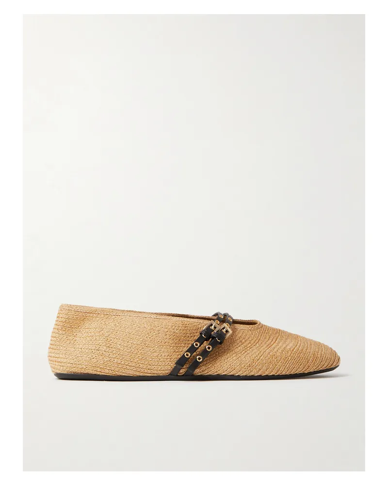 Alaïa Leather-trimmed Raffia Ballet Flats - Neutrals Neutrals