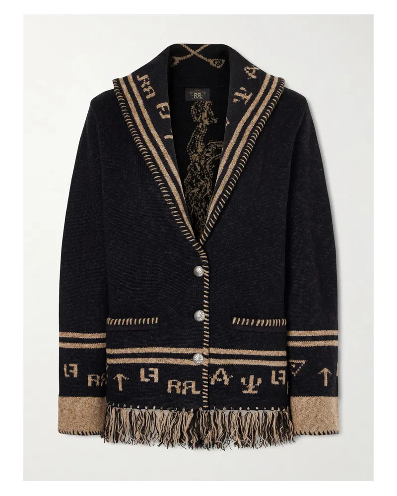 RRL Jane Cardigan Aus Einer Woll-seidenmischung Mit Intarsienmotiven Und Fransen - Schwarz Schwarz